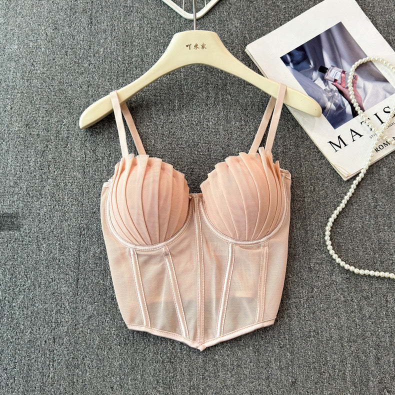 Chic Pleated Mesh Bustier Top